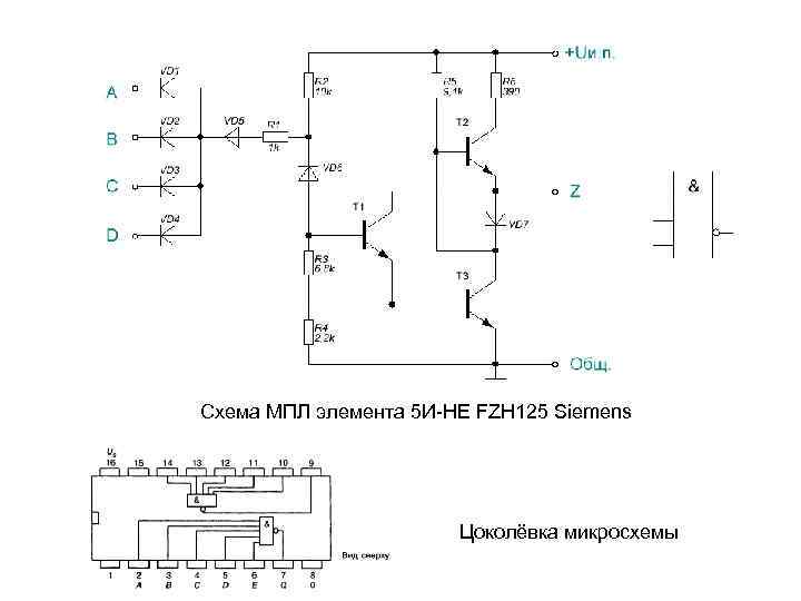Схема МПЛ элемента 5 И-НЕ FZH 125 Siemens Цоколёвка микросхемы 