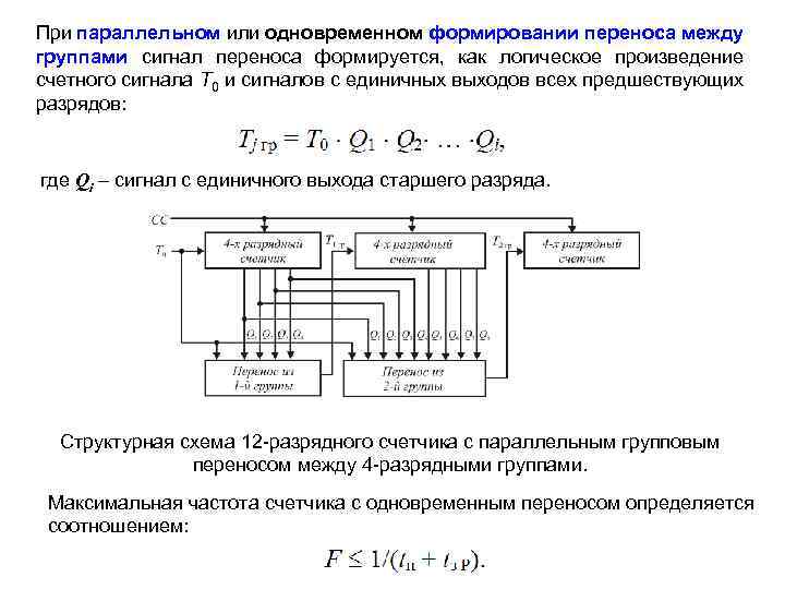 При параллельном или одновременном формировании переноса между группами сигнал переноса формируется, как логическое произведение
