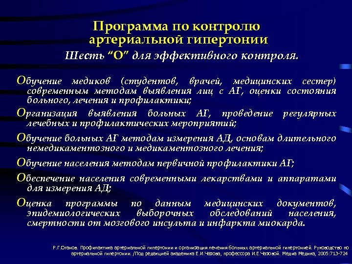 Программа по контролю артериальной гипертонии Шесть “O” для эффективного контроля. Обучение медиков (студентов, врачей,