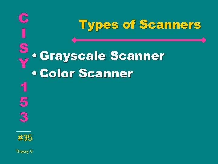 Types of Scanners • Grayscale Scanner • Color Scanner #35 Theory 6 