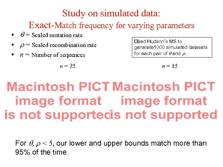 Study on simulated data: Exact-Match frequency for varying parameters • = Scaled mutation rate
