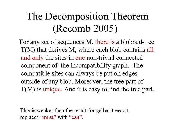 The Decomposition Theorem (Recomb 2005) For any set of sequences M, there is a