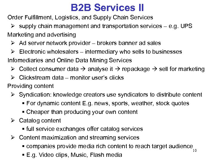 B 2 B Services II Order Fulfillment, Logistics, and Supply Chain Services supply chain