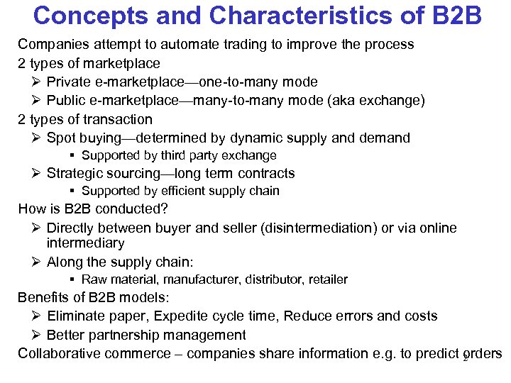 Concepts and Characteristics of B 2 B Companies attempt to automate trading to improve