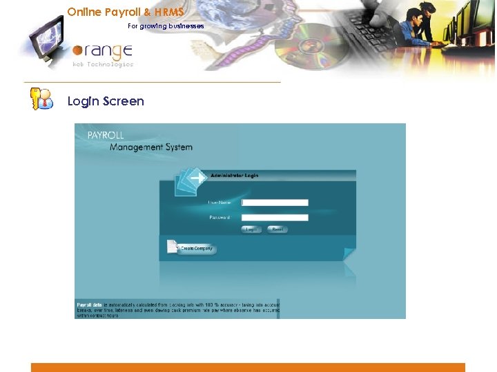 Online Payroll & HRMS For growing businesses Login Screen 