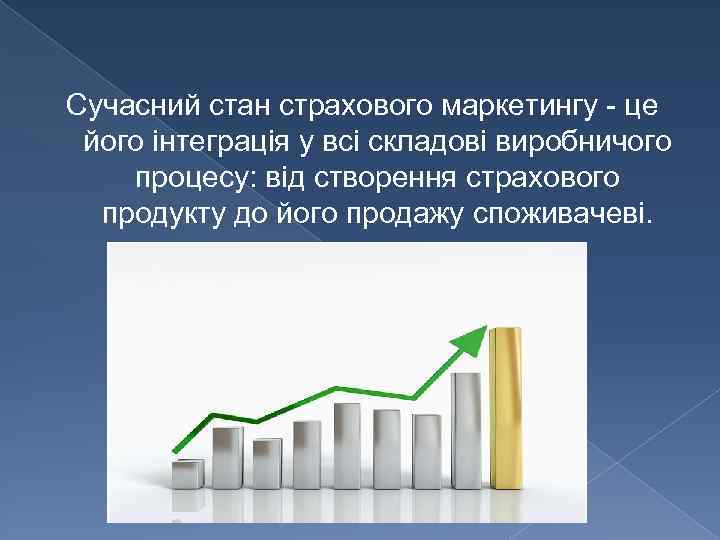 Сучасний стан страхового маркетингу - це його інтеграція у всі складові виробничого процесу: від