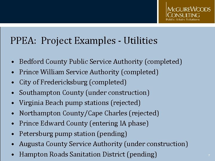 PPEA: Project Examples - Utilities • • • Bedford County Public Service Authority (completed)