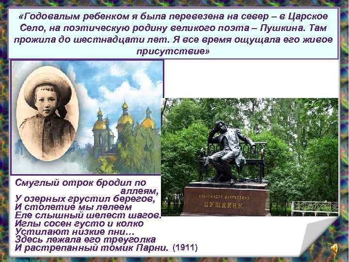  «Годовалым ребенком я была перевезена на север – в Царское Село, на поэтическую