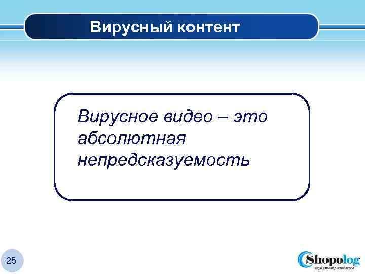 Вирусный контент Вирусное видео – это абсолютная непредсказуемость 25 LOGO 