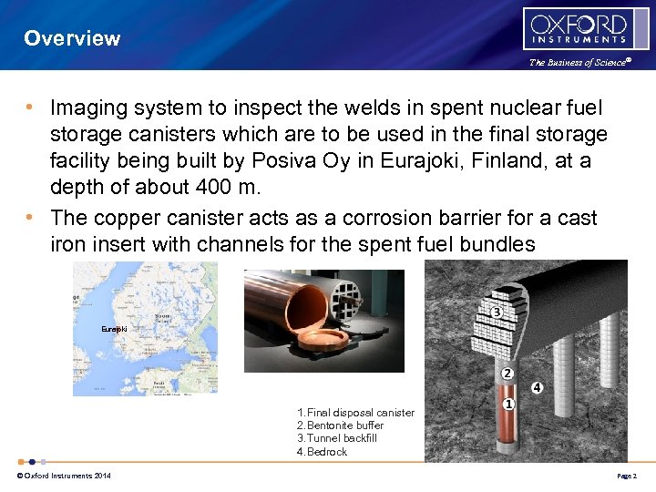 Overview The Business of Science® • Imaging system to inspect the welds in spent