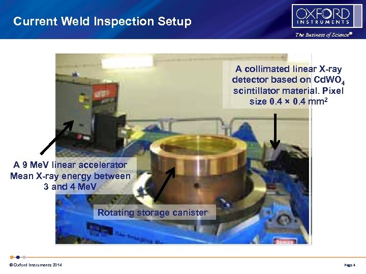 Current Weld Inspection Setup The Business of Science® A collimated linear X-ray detector based