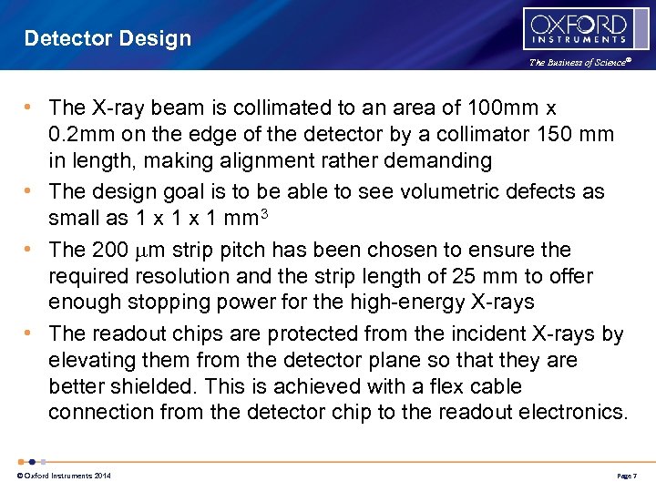 Detector Design The Business of Science® • The X-ray beam is collimated to an