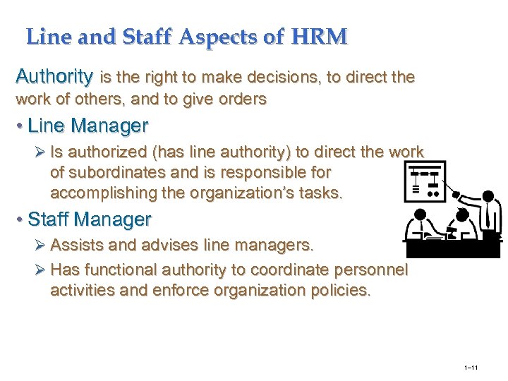 Line and Staff Aspects of HRM Authority is the right to make decisions, to