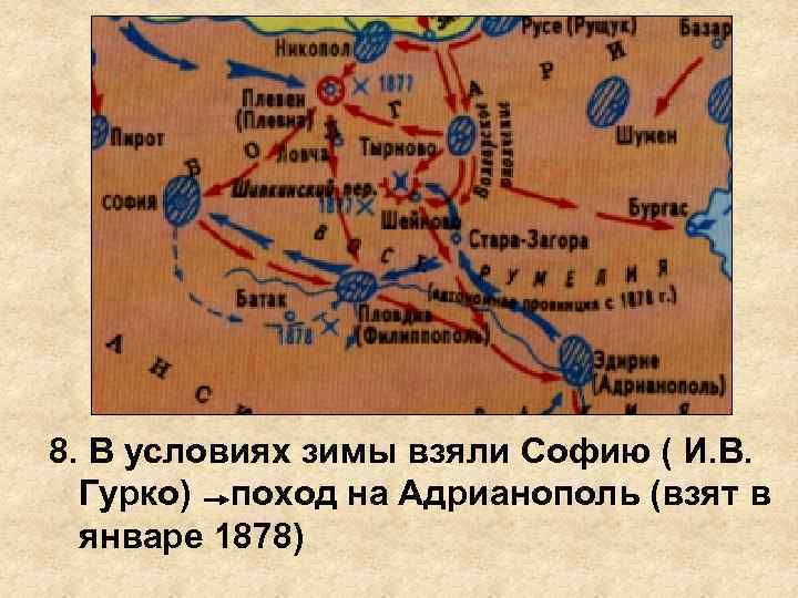 8. В условиях зимы взяли Софию ( И. В. Гурко) поход на Адрианополь (взят