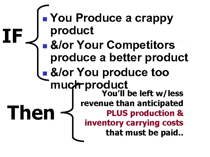 You Produce a crappy product n &/or Your Competitors produce a better product n