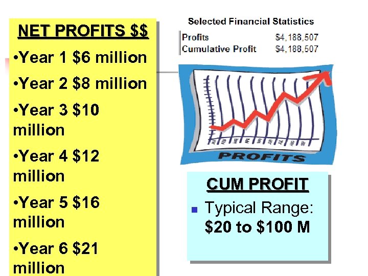 NET PROFITS $$ • Year 1 $6 million • Year 2 $8 million •