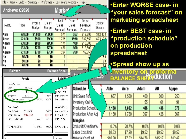  • Enter WORSE case- in “your sales forecast” on marketing spreadsheet • Enter