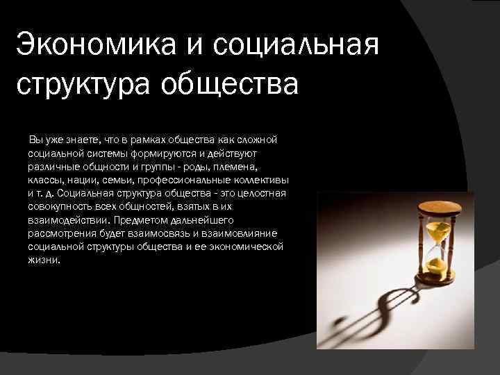 Экономика и социальная структура общества Вы уже знаете, что в рамках общества как сложной