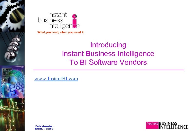 What you need, when you need it Introducing Instant Business Intelligence To BI Software