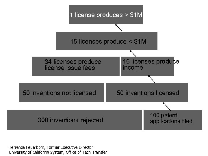 1 license produces > $1 M 15 licenses produce < $1 M 34 licenses