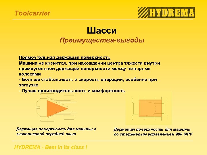 Toolcarrier Шасси Преимущества-выгоды Прямоугольная держащая поверхность Машина не кренится, при нахождении центра тяжести внутри