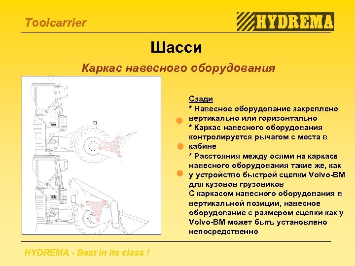 Toolcarrier Шасси Каркас навесного оборудования Сзади * Навесное оборудование закреплено вертикально или горизонтально *