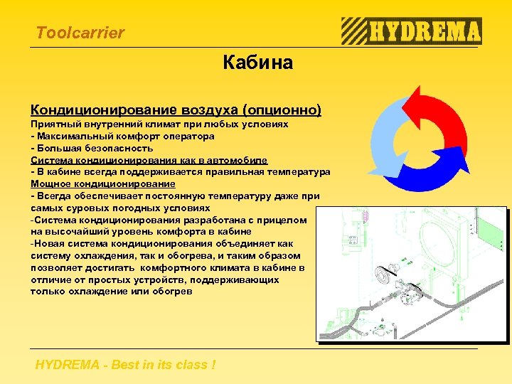 Toolcarrier Кабина Кондиционирование воздуха (опционно) Приятный внутренний климат при любых условиях - Максимальный комфорт