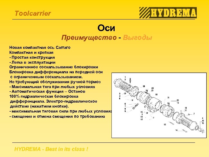 Toolcarrier Оси Преимущество - Выгоды Новая компактная ось Carraro Компактная и крепкая - Простая