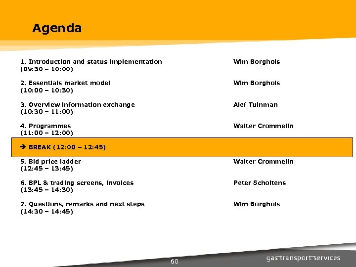 Agenda 1. Introduction and status implementation (09: 30 – 10: 00) Wim Borghols 2.