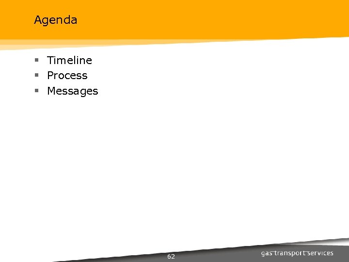 Agenda § Timeline § Process § Messages 62 