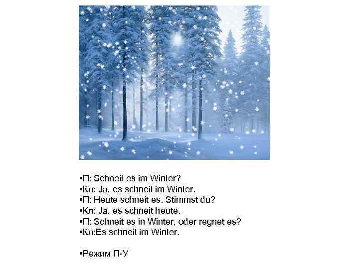  • П: Schneit es im Winter? • Кл: Ja, es schneit im Winter.
