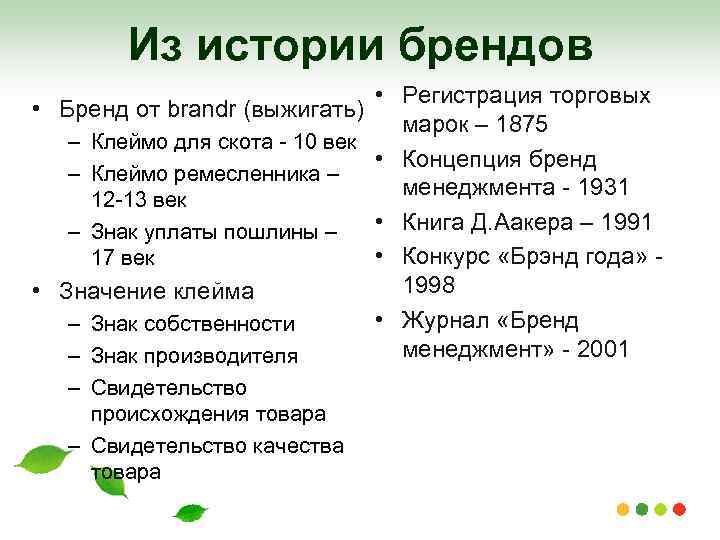 Из истории брендов • Регистрация торговых • Бренд от brandr (выжигать) марок – 1875