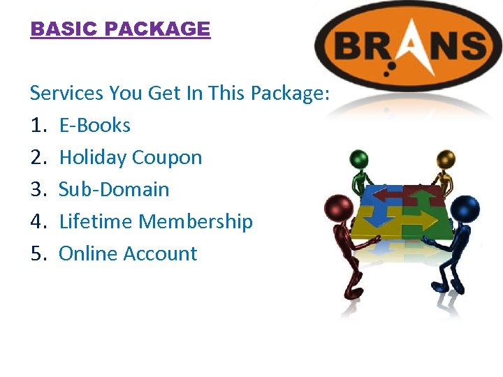 BASIC PACKAGE Services You Get In This Package: 1. E-Books 2. Holiday Coupon 3.