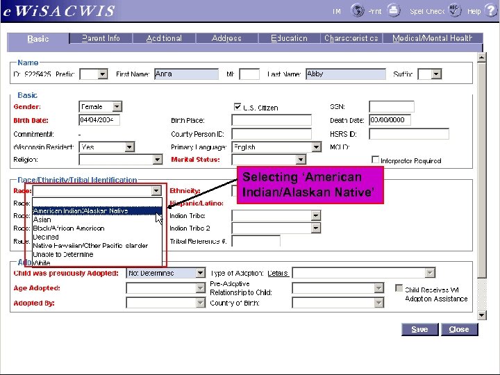 Selecting ‘American Indian/Alaskan Native’ 