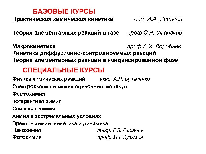 БАЗОВЫЕ КУРСЫ Практическая химическая кинетика доц. И. А. Леенсон Теория элементарных реакций в газе