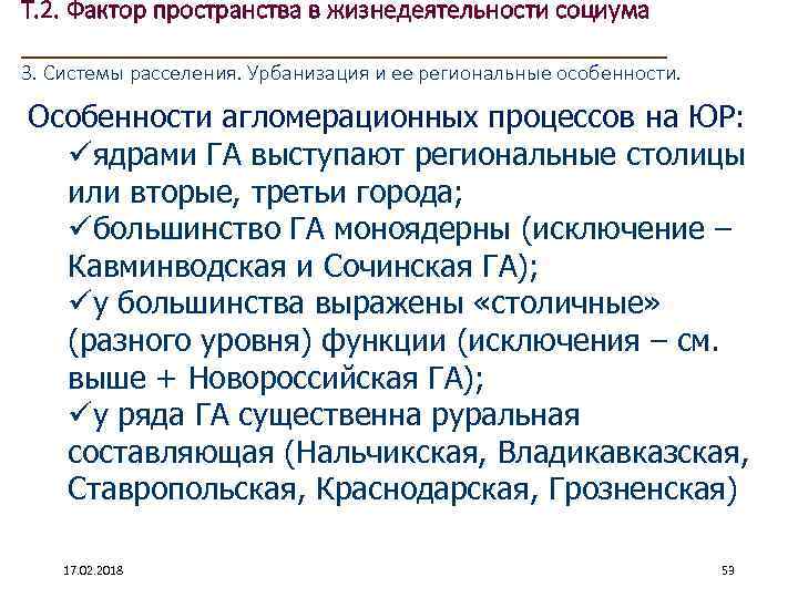 Т. 2. Фактор пространства в жизнедеятельности социума ____________________ 3. Системы расселения. Урбанизация и ее