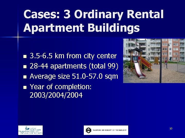Cases: 3 Ordinary Rental Apartment Buildings n n 3. 5 -6. 5 km from