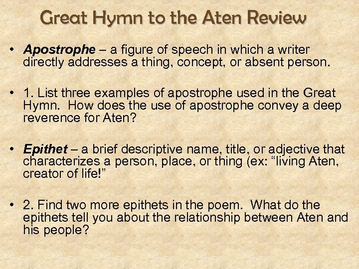 Great Hymn to the Aten Review • Apostrophe – a figure of speech in