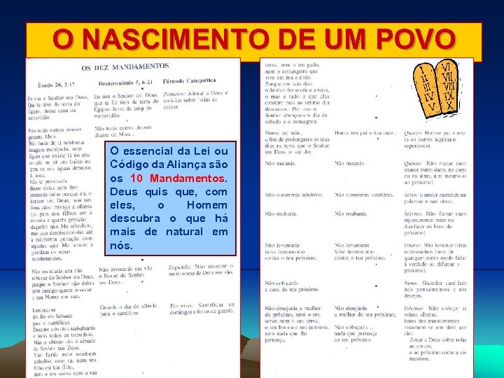 O NASCIMENTO DE UM POVO O essencial da Lei ou Código da Aliança são