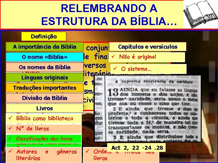 RELEMBRANDO A ESTRUTURA DA BÍBLIA… Definição A um determinado «É importância da Bíblia conjunto