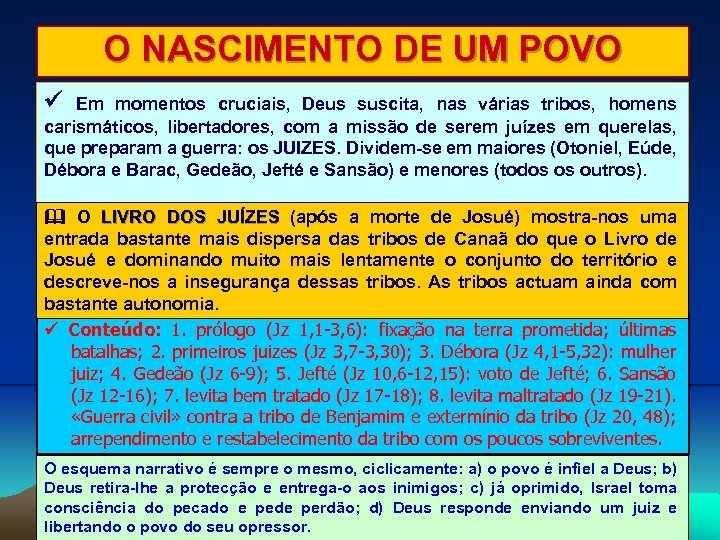 O NASCIMENTO DE UM POVO Em momentos cruciais, Deus suscita, nas várias tribos, homens