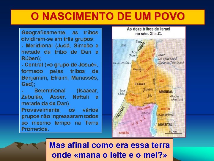 O NASCIMENTO DE UM POVO Geograficamente, as tribos dividiram-se em três grupos: - Meridional