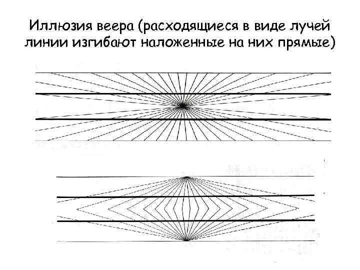 Иллюзия веера (расходящиеся в виде лучей линии изгибают наложенные на них прямые) 