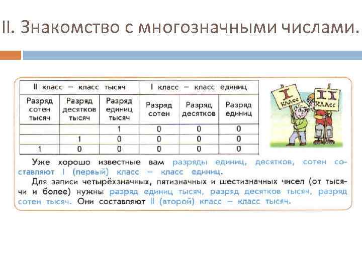 II. Знакомство с многозначными числами. 