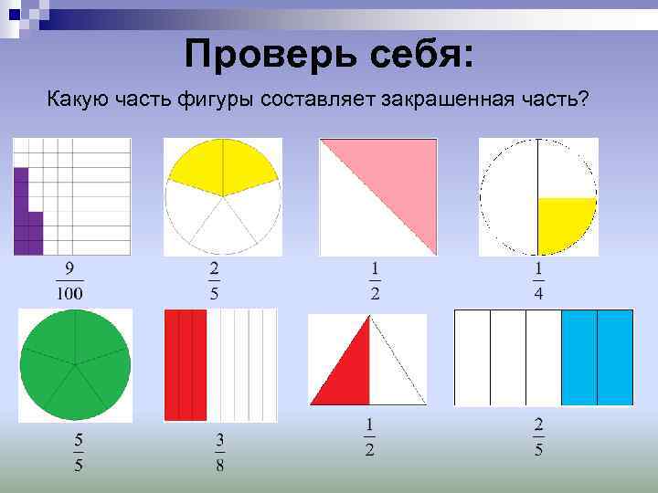 Проверь себя: Какую часть фигуры составляет закрашенная часть? 