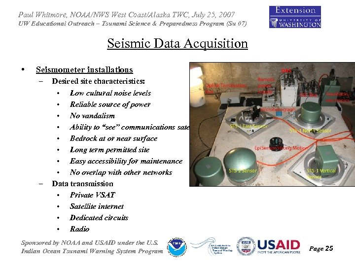 Paul Whitmore, NOAA/NWS West Coast/Alaska TWC, July 25, 2007 UW Educational Outreach – Tsunami