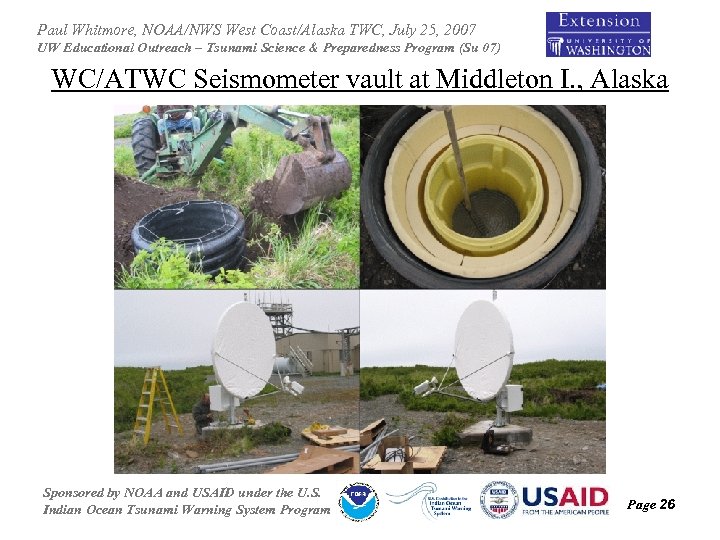 Paul Whitmore, NOAA/NWS West Coast/Alaska TWC, July 25, 2007 UW Educational Outreach – Tsunami