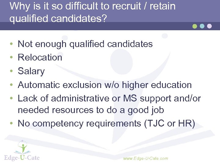 Why is it so difficult to recruit / retain qualified candidates? • • •