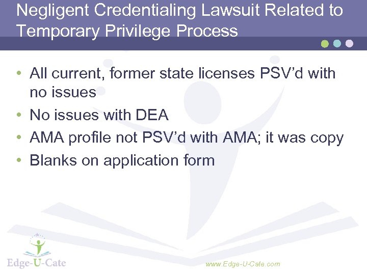 Negligent Credentialing Lawsuit Related to Temporary Privilege Process • All current, former state licenses