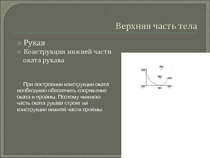 Верхняя часть тела Рукав Конструкция нижней части оката рукава 342 332 343 * При